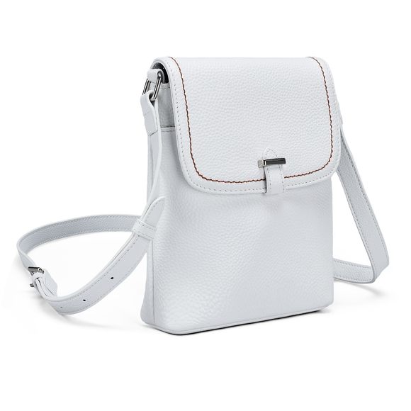 Soft White Genuine Leather Small Size Crossbody Purse, :O - Picture 1 of 7